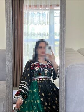 Afghan dress black and green